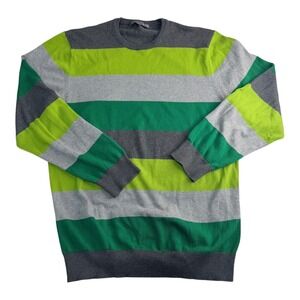 Old Navy Sweater Mens XL Green Striped Crewneck Pullover Preppy Casual Knit